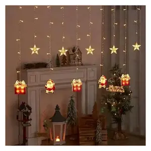 Senark Christmas Decorative LED Curtain Lights Santa Claus Snowflake Graphic String Lights