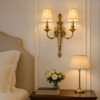 Applique murale néoclassique en laiton, lampe à bougie E14 avec abat-jour en tissu, éclairage mural intérieur, décoration classique de luxe pour chambre à coucher, salon, hôtel
