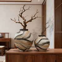 Vase en céramique moderne peint à la main, pot en céramique rétro antique, décor de paysage Wabi Sabi, support décoratif pour fleurs, ornement de style chinois