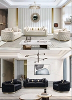 Causeuse Chesterfield blanc antique et ensemble de canapé 3 places Design contemporain Velours Tissu Matériau Style Royal Vintage