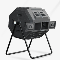 Composteur rotatif à double compartiment de style américain noir 160L avec thermomètre pour la fermentation des déchets organiques dans les jardins/cour