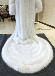 Extra Long Faux Fox <strong>Fur</strong> Coat <strong>White</strong> Saga <strong>Furs</strong> Train Evening <strong>Dress</strong> for Perform Evening Gown - Product Image 2
