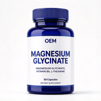 Capsules de glycinate de magnésium et L-théanine OEM/ODM, 60 unités, flacon bleu, complément alimentaire pour hommes et femmes, emballage en vrac pour la vente en gros
