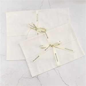 CH Custom Logo <b>Printing</b> Envelope Cotton Canvas Clothes Handbag Packing Pouch Bag With Bow Envelope Dust Pouch - Product Image 1