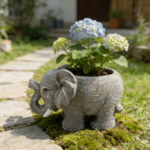 Resin <b>Elephant</b> Flower Pot Cute Animal Design Desktop Plant Planter Outdoor Garden Decoration - Product Image 3