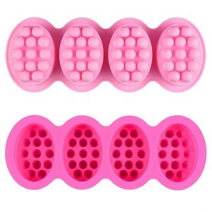 Moule en silicone personnalisé pour la fabrication de savons ovales créatifs à bulles massantes, 4 cavités, vente en gros, DIY - Product Image 1