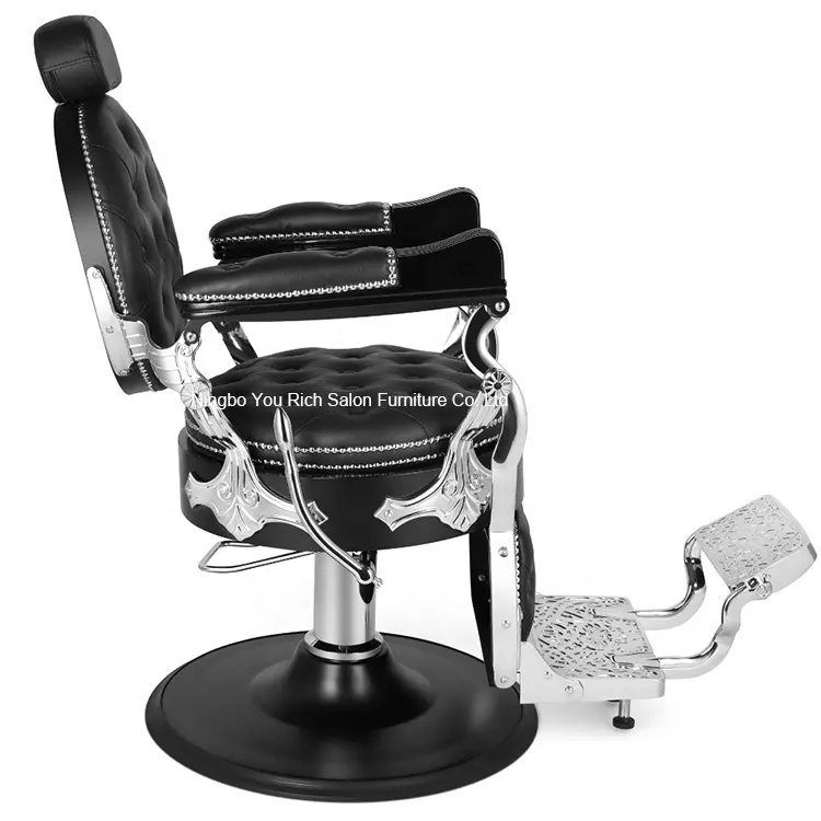 काले और स्लाइवर लक्जरी सौंदर्य सैलून उपकरण एंटीक रेट्रो यूरोपीयन शैली नाई कुर्सी पुरानी शैली डीलक्स कुर्सी