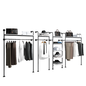 Dayanıklı Siyah Metal Demir Duvara Monte Endüstriyel Boru Giysi Askılığı, Ağır Hizmet Tipi Giysi Askılığı - Product Image 1