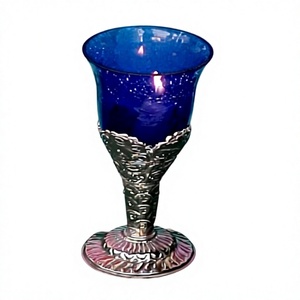Traditional Design Iron Lantern Tealight Votive Glass and Metal Mouth Blown Glass Votive With Brass - Product Image 1