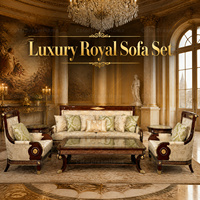 Ensemble de canapés royaux de luxe en bois massif sculpté avec feuille d'or pour villa, salon, hall d'hôtel