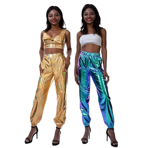 Nuova Tendenza 2024: <span class=keywords><strong>Pantaloni</strong></span> Larghi da <span class=keywords><strong>Donna</strong></span> Stile Hip-Hop, Colore Metallizzato Lucido, Abbigliamento Streetwear per Feste Estive - Product Image 4