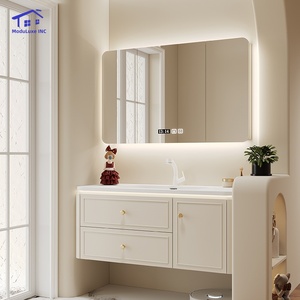 White bathroom vanity fresh and elegant smart mirror cabinet PVC waterproof cabinet body - Product Image 2
