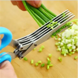 Herb <b>Scissors</b> Stainless Steel 5 Blade <b>Kitchen</b> Shears Household Vegetable Cutter with Cover Multifunctional <b>Kitchen</b> Gadgets - Product Image 6