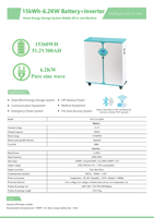 Système solaire tout-en-un 15kWh 6.2kW 51.2V 300Ah, onduleur sinus pur, pour UPS et sécurité médicale