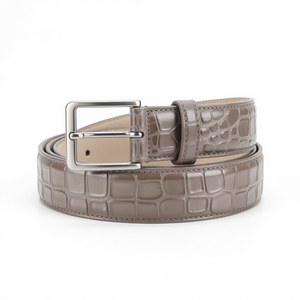Ceintures en cuir de vachette véritable pour hommes, nouvelle mode, boucle argentée, style alligator - Product Image 5