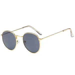 Lente de resina Clássico Pequena Moldura Redonda Óculos De Sol Das Mulheres/Homens Marca Designer Liga Modis Espelho Óculos de Sol Do Vintage Oculos