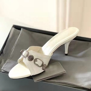Sandals Shoes 2022 Summer Thin High Heel Open Toe Sandals Metal Decoration Slipper <b>Slip</b>-on Outdoor - Product Image 2