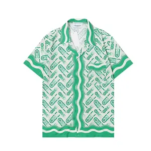 New Coming Casablanca 2022 Nueva camisa de manga corta con estampado verde de la camisa de La M-3Xl