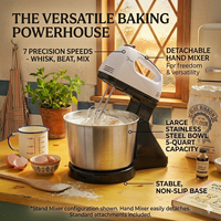 Batteur Électrique de Cuisine 380W en Acier Inoxydable, 7 Vitesses, Mélangeur à Œufs, Fouet Mousseur, pour Pâte à Gâteau, sur Socle ou sur Table - Meilleure Vente