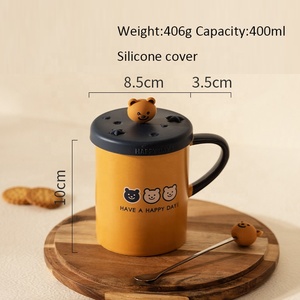 Taza de cerámica nórdica con diseño personalizado de panda, tazas de café de lujo con dibujos animados, taza de leche con tapa de silicona - Product Image 4