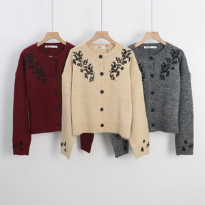 Cardigan en tricot personnalisé pour <span class=keywords><strong>femme</strong></span>, broderie de sequins, col rond, coupe ample, doux, boutonnage simple, vente en gros - Product Image 1