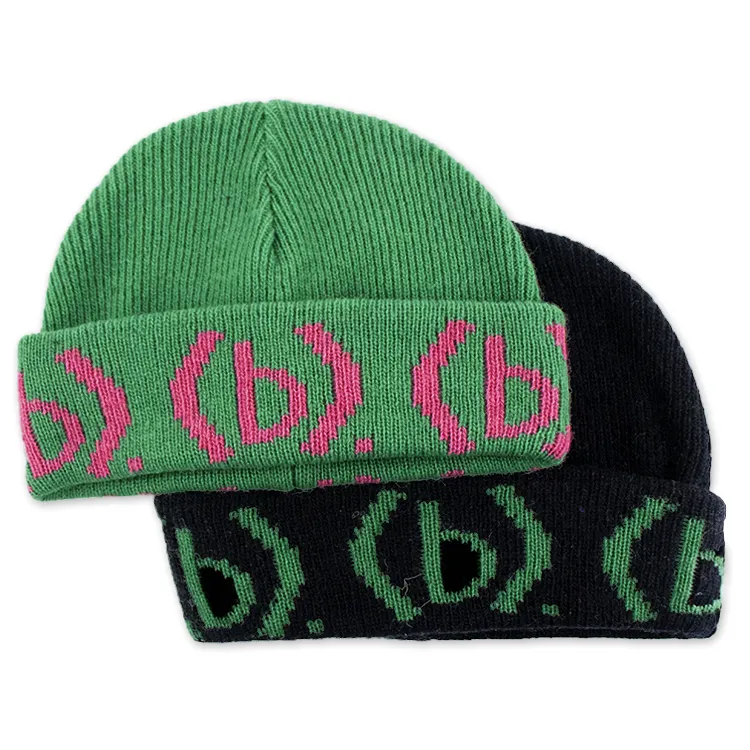 100% akrilik kapak örgü şapka nakış mektup B jakarlı örme şapka Logo tasarım kaflı bere