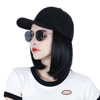 Gorra de béisbol con extensiones de cabello recto corto Bob peinado ajustable extraíble peluca sombrero para mujer chica