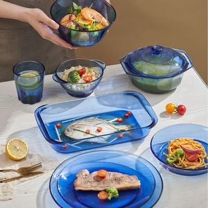 Tazón de Vidrio con Tapa y Asa Azul, Resistente a Altas Temperaturas, Apto para Microondas, para Sopa, Ensalada, Frutas - Product Image 1