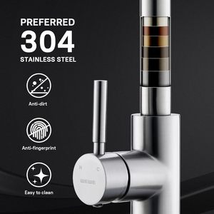 High Arc Pull-Down Kitchen Faucet <b>Brushed</b> Nickel Mode Sprayer Single Handle Sink Mixer Tap For Household Kitchen Use - Product Image 3