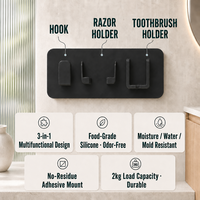 Support mural en silicone pour douche, étanche, auto-adhésif, pour rasoir, brosse à dents, organisateur de salle de bain, support de rangement pour carrelage