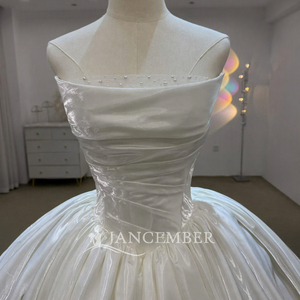 Lsjj165 Superbe Robe de Mariée Blanche en Satin Nacré, Bustier, Plissée, Coupe Ample, Traîne Évasée Jancember - Product Image 6