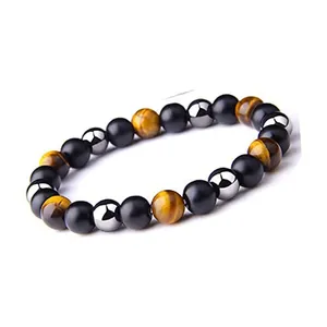 Tiger Eye Protection Bracelet for Men Women Ease Fear Release Anxiety Bring Luck Success Obsidian Hematite Elastic Bangle 6/8/10