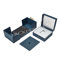 Boîte de montre rigide de luxe bleu marine Offre Spéciale, emballage multicouche personnalisé pour montres et bijoux de qualité supérieure avec logo de la marque