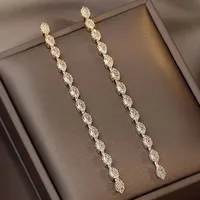 Magnifiques boucles d'oreilles pendantes en zircon étincelant pour femmes, boucles d'oreilles longues simples et élégantes, bijoux de fête de mariage, accessoires Brincos