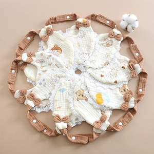 Nuevo Babero Absorbente <span class=keywords><strong>en</strong></span> Forma de <span class=keywords><strong>U</strong></span> de Algodón Puro para Bebé Recién Nacido, con Patrón de Animales, 6 Capas, Encaje Arrugado y Lazo Lindo - Product Image 4