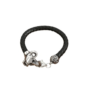 Skull Bracelet Leather Cord Braided Alloy <b>Bangle</b> Tibetan Silver Skeleton Design Gift Jewelry <b>for</b> <b>Men</b> Women - Product Image 5