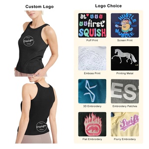 Top qualité femmes Racer dos absorbant la sueur sans manches haute élasticité Slim Fit Gym sport gilet côtelé coton débardeur - Product Image 3