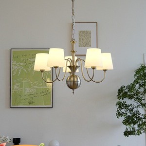 Lustre vintage français rond doré avec ampoule LED E26, commande par interrupteur, 5 têtes, pour chambre, salon, salle à manger - Product Image 1