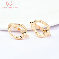 Fermoirs de boucles d'oreilles en laiton couleur or 24 carats de haute qualité, forme cercle irrégulier, symétriques, accessoires de fabrication de bijoux en gros