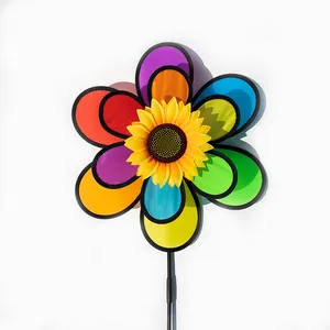 2024 Neuer doppelschicht-Stoff Sonnenblumen-Windmühle Hersteller Großhandel Garten-Dekorationen