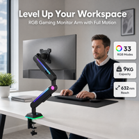 Support de moniteur unique noir esthétique RGB avec 33 modes réglables et éclairage à mémoire pour espace de travail gaming e-sport