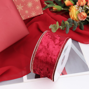 Cổ phiếu 2.5 "Polyester nhung đỏ quà tặng gói có dây cạnh <span class=keywords><strong>Ribbon</strong></span> cho Đảng DIY Craft giáng sinh Vòng Hoa cung hoa - Product Image 2