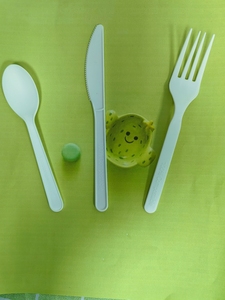 PLA dao kéo thiết lập compostable phân hủy sinh học đồ dùng bộ đồ ăn dùng một lần 3-Piece đặt 6inch cpla muỗng dao dĩa - Product Image 5