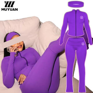 Zweiteilige Damen Stoff jacke Fol dover Flare Pants Lounge wear Sets mit Haarband Tall Girl Friendly Sets Plus Size Active Wear - Product Image 1