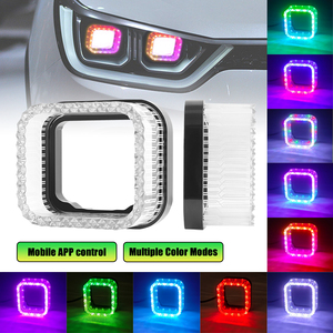 2 trong 1 5D <span class=keywords><strong>Led</strong></span> mắt thiên thần đèn Pha RGB <span class=keywords><strong>LED</strong></span> Halo vuông vòng ánh sáng ứng dụng điều khiển DRL ban ngày Chạy ánh sáng đèn giao hưởng cho xe - Product Image 1