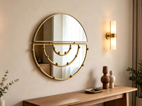 Miroir mural en métal doré semi-circulaire, miroir mural géométrique multicouche creux avec ornements en forme de boule pour la décoration de la maison et des hôtels