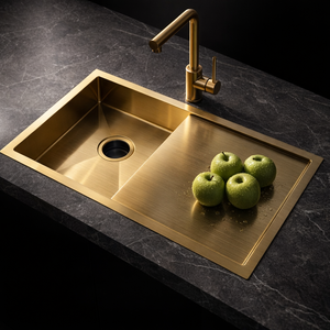 Fregadero de Cocina Leimanxi de Lujo, Acero Inoxidable 304, Acabado Dorado Cepillado, de un Solo Tazón con Escurridor, 600x400x220mm, Modelo 6020 - Product Image 1