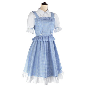 Robe de cosplay Dorothy pour femmes, style Lolita, robe de demoiselle d'honneur à manches courtes, robe maxi à carreaux patchwork, vêtements de fête d'Halloween pour filles - Product Image 3