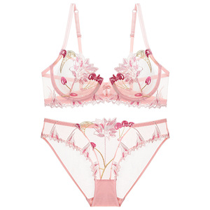 Soutien-gorge en maille brodé de cerises transparentes ultra-minces sexy en dentelle grande taille pour femmes - Product Image 3
