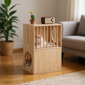 Cuccia per Gatti in Legno Rettangolare, Arredamento Moderno per Animali Domestici da Interno con Cuscini Rimovibili, Taglia Media - Product Image 2